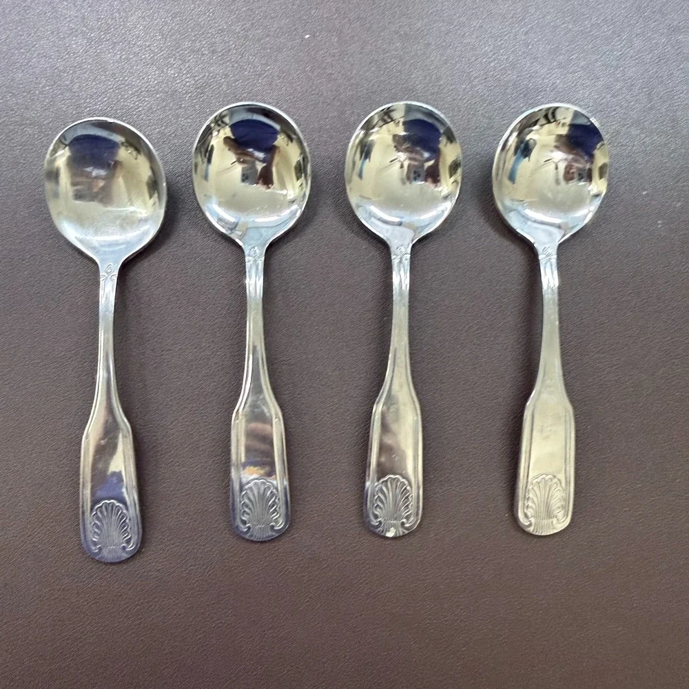 Winco Shell Pattern Stainless Steel 18-0 Bouillon Spoons Set of‎ 4 Silver 6 Inch